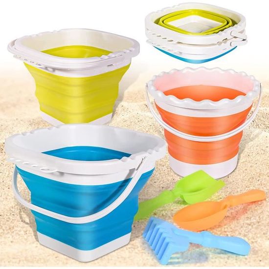 Lot De 4 Seaux Pliables En Silicone - Pour Plage, Camping, Pêche, Nettoyage, 13x11 Cm, Bleu Vert Orange Violet