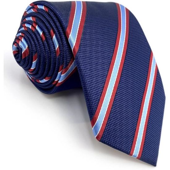 Cravates Pour Hommes Rayées Bleu Marine Avec Des Rayures Rouges Pour Ensemble De Cravate De