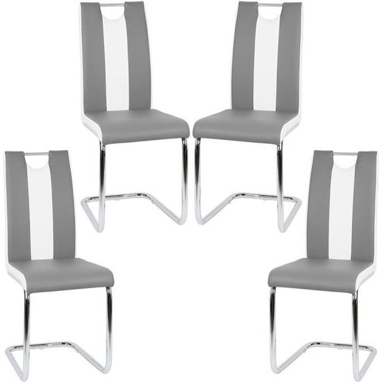 Lot de 4 chaises de salle à manger JADE Grises et Blanches en simili - 39.5x49x98.5 cm