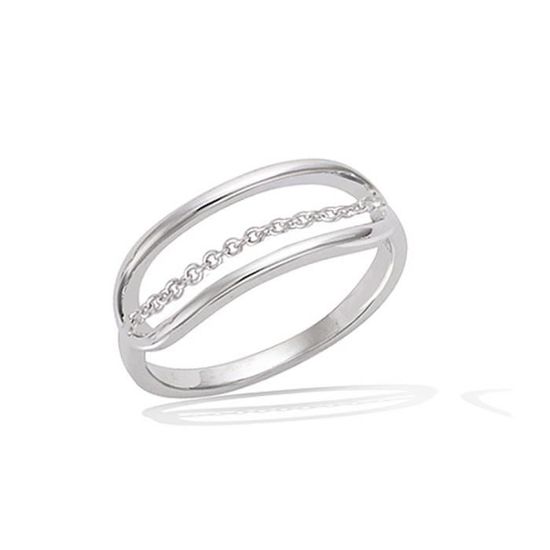 Bague Ovale Allongee Avec Chainette Taille 52 En Argent 925 000