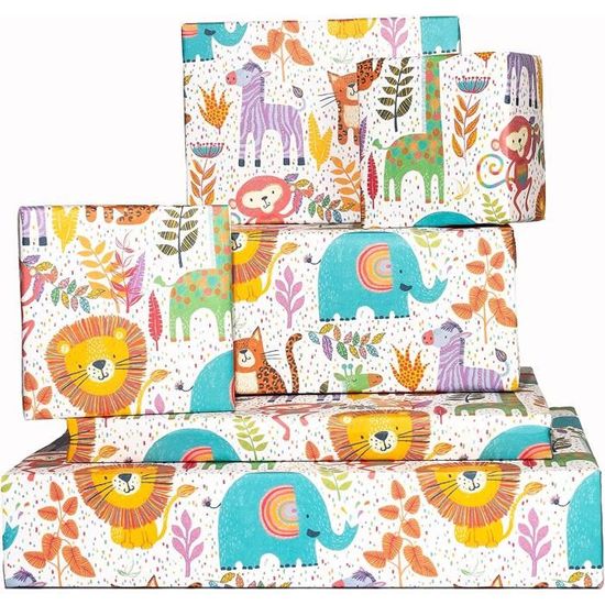 Papier Cadeau Noël Kraft – 10 Feuilles 70x50 Cm, Motifs Flocons, Rennes, Marron Et Bleu - 4