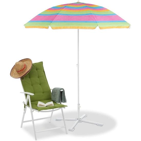 Parasol De Plage Bohème à Franges - Hauteur Réglable 180cm, Mât Aluminium Imitation Bois, Protection UV50+, Idéal Jardin, Balcon, Terrasse - 9