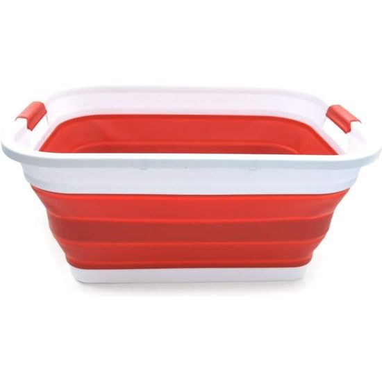 Sammart 41L Panier à Linge Pliable En Plastique - Boîte De Rangement Rétractable Et Portable - Blanc/Vert