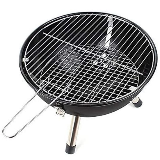 Grille de barbecue ronde JEOBEST - Mini-gril boule noir pour grillades directes ou indirectes - Diamètre 30 cm