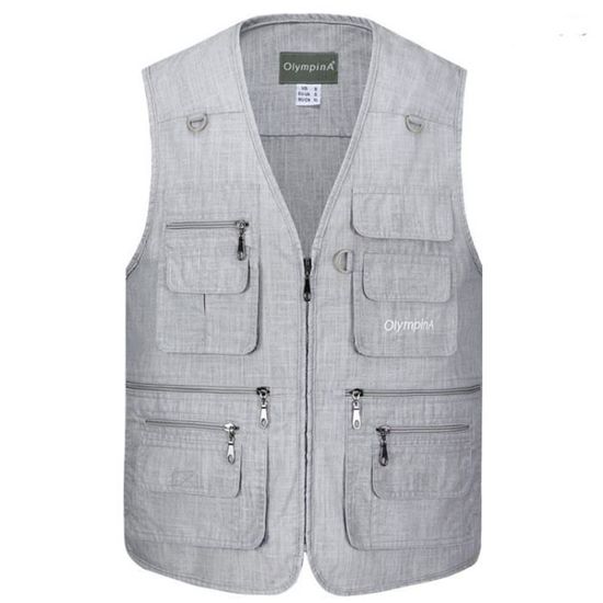 Olympina Gilet de pêche rétro durable à poches multiples pour
