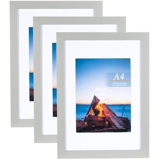 Lot De 3 Cadres 20x20 Cm Moderne Blanc En MDF Avec Vitre En Acrylique