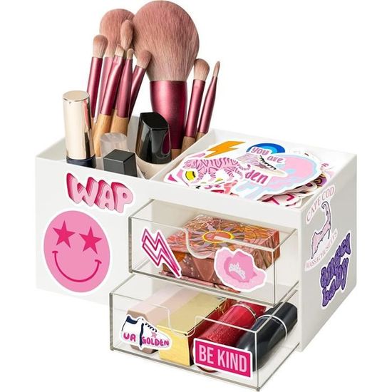 Organiseur De Bureau Avec 3 Autocollants DIY - 21x12,2x12,3 Cm, 2 étages, 4 Tiroirs, Plastique