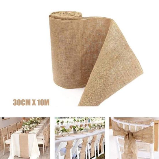 Chemin De Table Toile De Jute 30cm X 10m - Style Vintage Naturel - Lavable Pour Mariage, Fêtes, DIY Déco