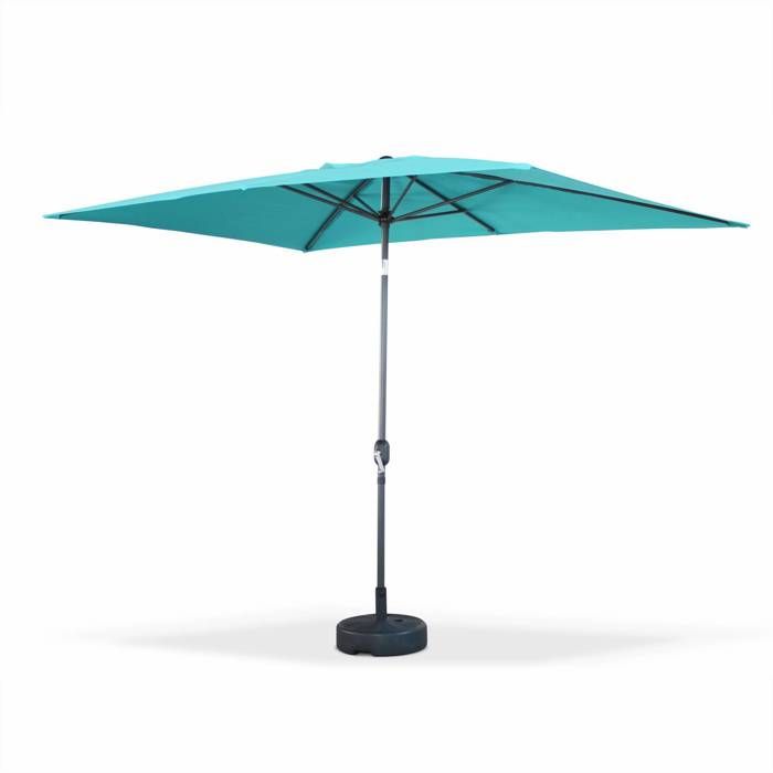Parasol droit Touquet rectangulaire 2x3m Turquoise, mât central aluminium orientable et manivelle d'ouverture