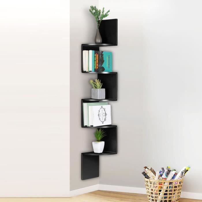 Étagère d'angle en Forme Zigzag Meuble de Rangement 20x20x123cm MDF Mat Laqué Noir