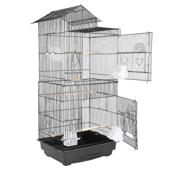 Agileki- Cage Oiseau Protection Cage Oiseaux Perruches Canaris Attrape Graine - transportable(L, Noir)