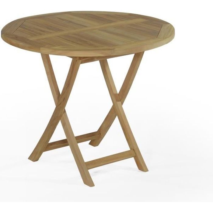 Table pliante ronde en teck Ecograde Adomée ø 90 cm