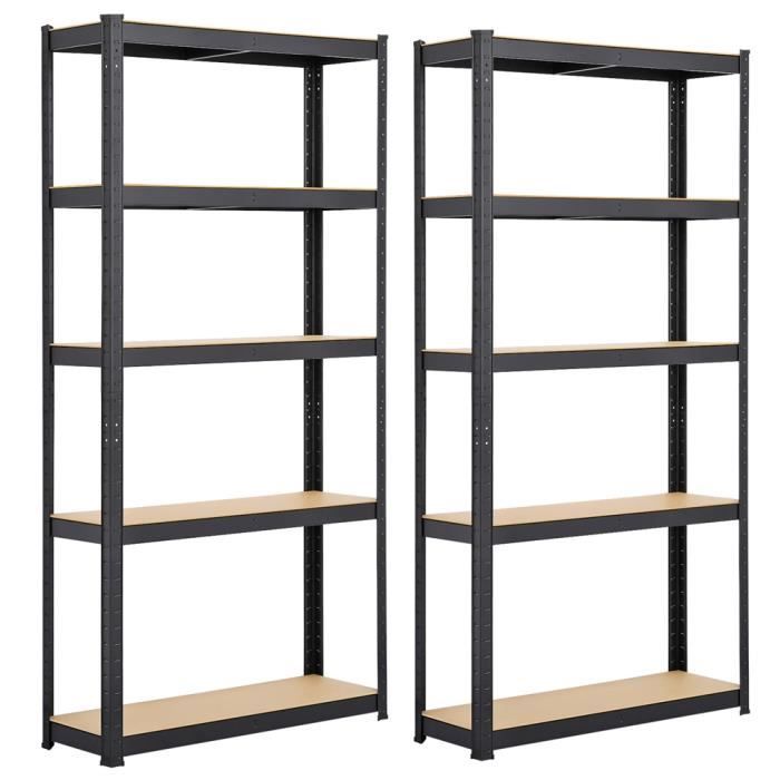 Yaheetech Lot de 2 Étagères de Garage 180 x 90 x 30 cm Meuble de Rangement Charge Lourde Une Paire de Gants Noir