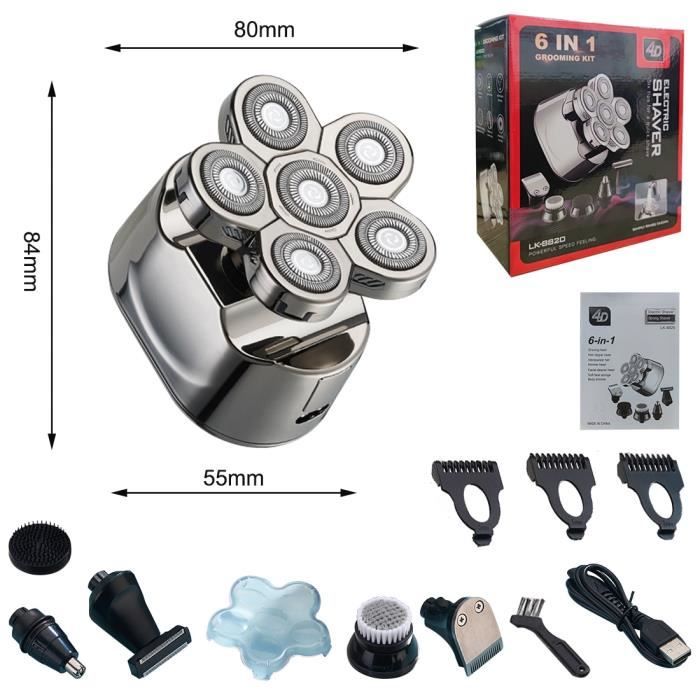 6 en 1 Rasoir Électrique Rechargeable hommes Rasoir portable 6 lame Flottante Têtes Nez cheveux tondeuse à ba multi-head -XUNI2500