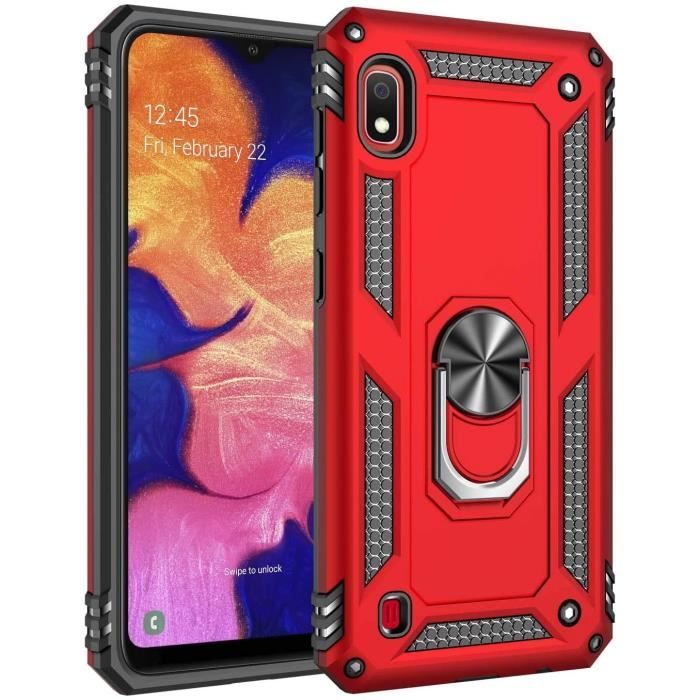 Coque Samsung Galaxy A10 Aimant Anneau Support,Double Couche Renforcée Défense+Protection écran (RougeNK