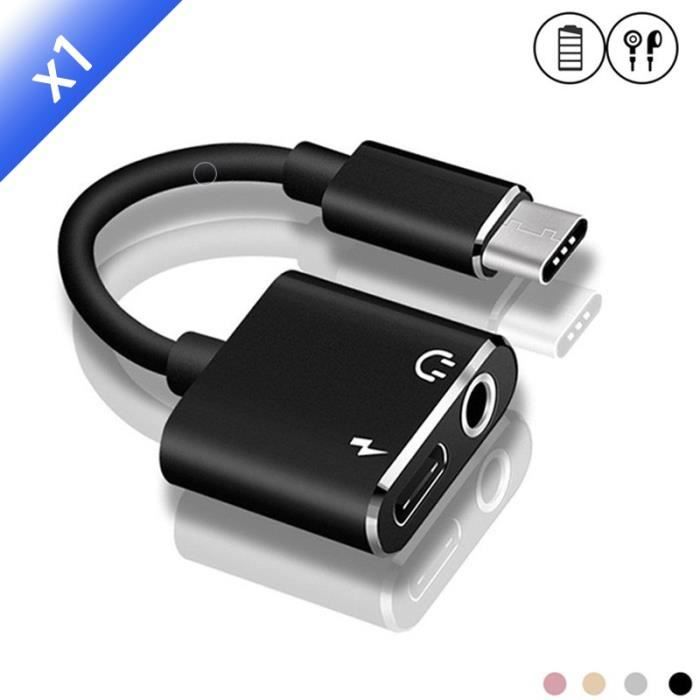 2 In1 USB de type C C à 3,5 mm AUX adaptateur audio jack casque Chargeur Câble 0,1M
