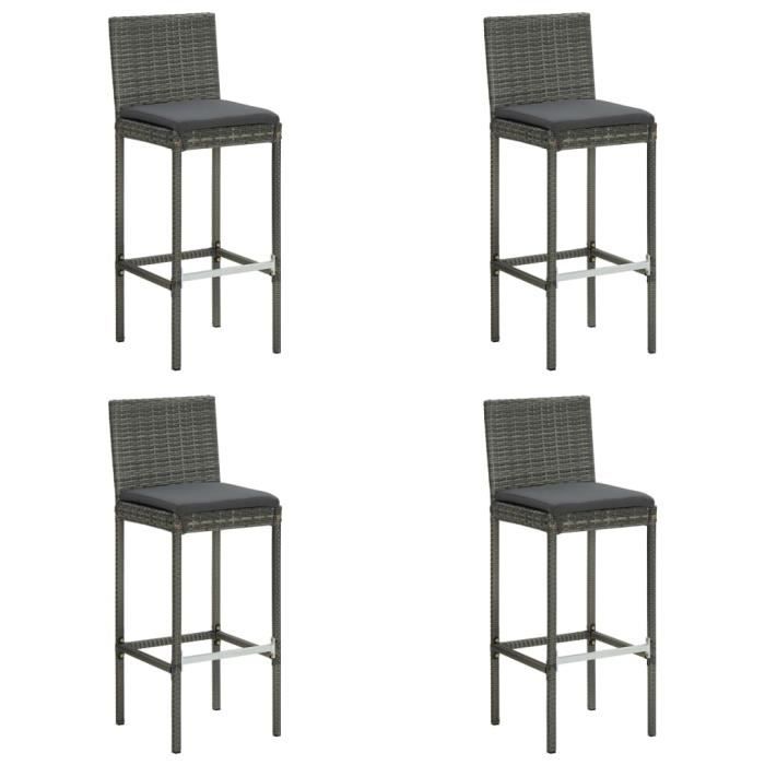 FOR Tabourets de bar de jardin et coussins 4pcs Gris Résine tressée