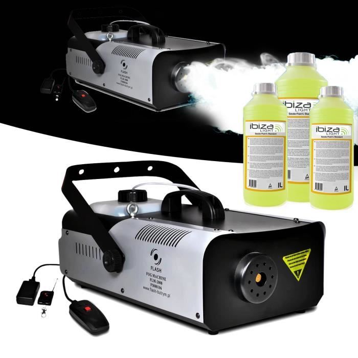 Machine à fumée 2000W capacité 2L + télécommandes + étrier de fixation FLASH + 3L de liquide