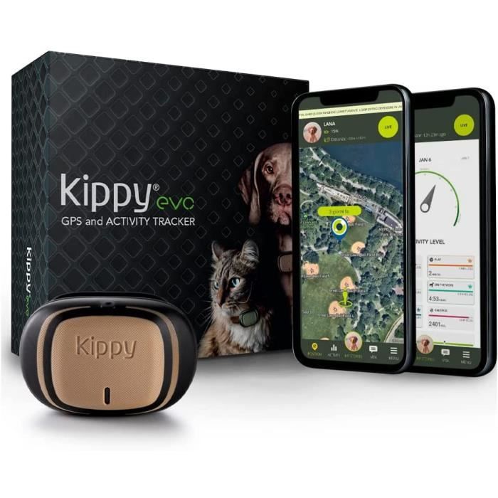 KIPPY Evo, Collier GPS avec Suivi d'Activités pour Chiens et Chats, Brown Wood