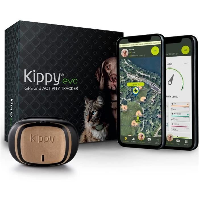 KIPPY - Collier GPS pour Chiens et Chats - Evo - 38 GR - Waterproof - Brown Wood