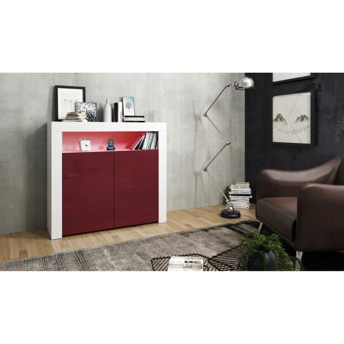 Meuble en MDF blanc mat et façade en bordeaux laquée 107 cm