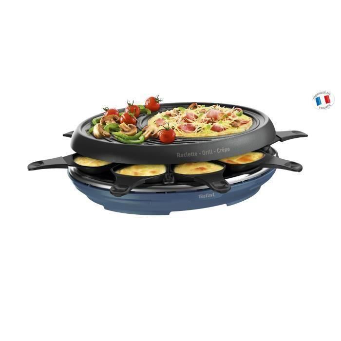 TEFAL RE310401 Appareil à raclette - Grill - crêpes 8 Personnes avec coupelles - bleu acier