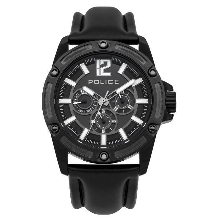 Police Quartz - Montre - PL.93778AEU/02 - Affichage - Analogique - Homme - Bracelet - Cuir - Noir et Cadran - Noir