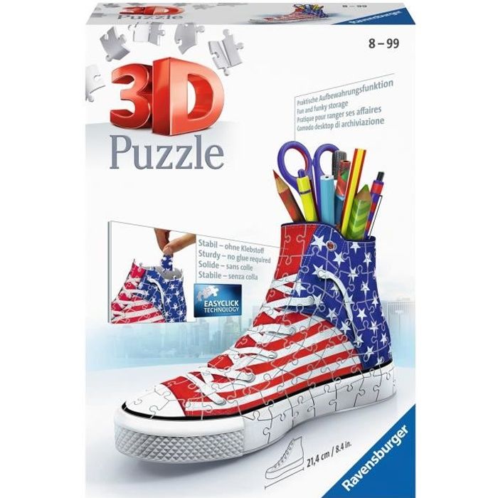 Puzzle 3D Sneaker - American Style - Ravensburger - Puzzle 3D enfant - sans colle - Pot à crayons 108 pièces - Dès 8 ans