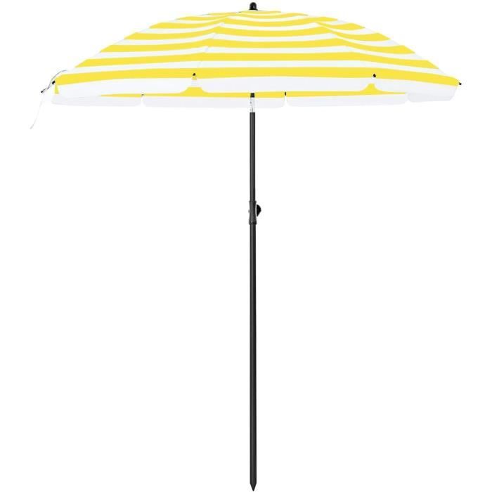 SONGMICS Parasol Droit, Ø 180 cm, Octogonal, Toile Polyester, Inclinable, Sac de Transport, Rayure jaune et blanc GPU65YW
