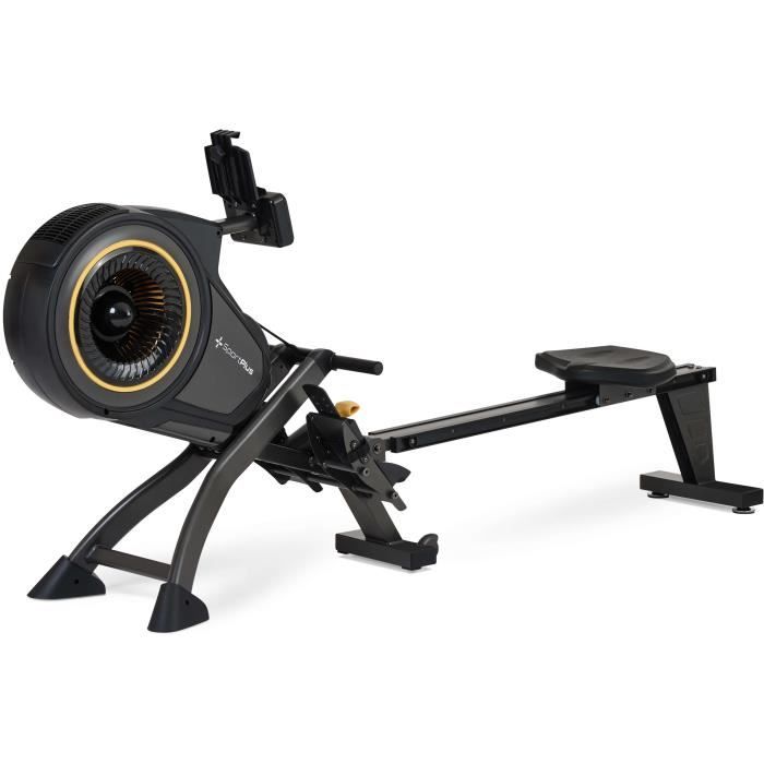 Rameur Turbine à Air SportPlus, SP-MR-010-B-iE, Musculation - Ordinateur de Contrôle - Récepteur de Pouls, pliable et compact