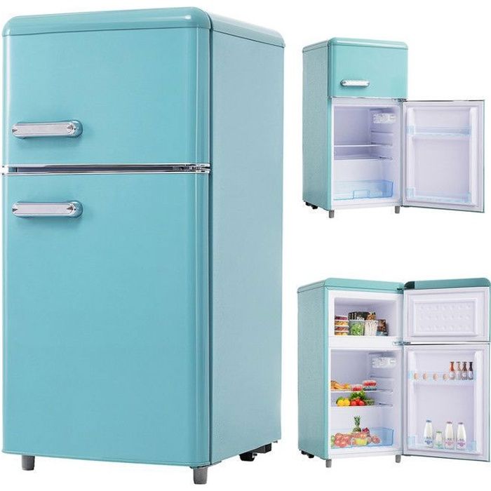Mini Réfrigérateur mini congélateur haut - 2 portes 92 L (21+31) - L 45cm x H 91cm - Cyan