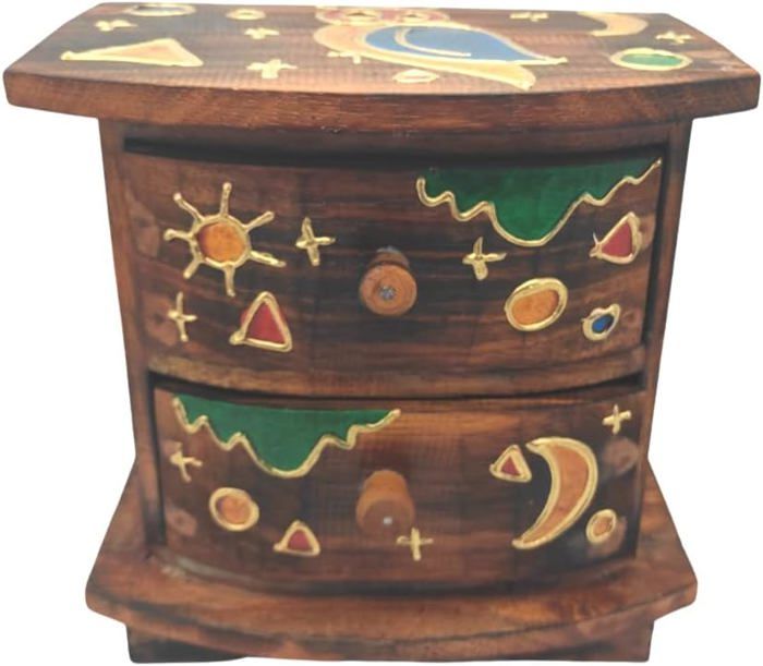 Commode De Rangement En Bambou 3 Tiroirs - Organisateur De Bureau 33x19x16 Cm, Pour Fournitures, Cosmétiques, Bureau