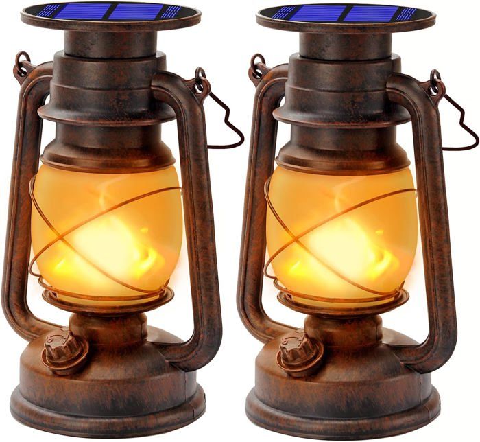 Lanternes Solaires Extérieur Lanterne tempête LED De Lanterne avec Effet de Flammes Pour Jardin Chemins Paysage (2pack)