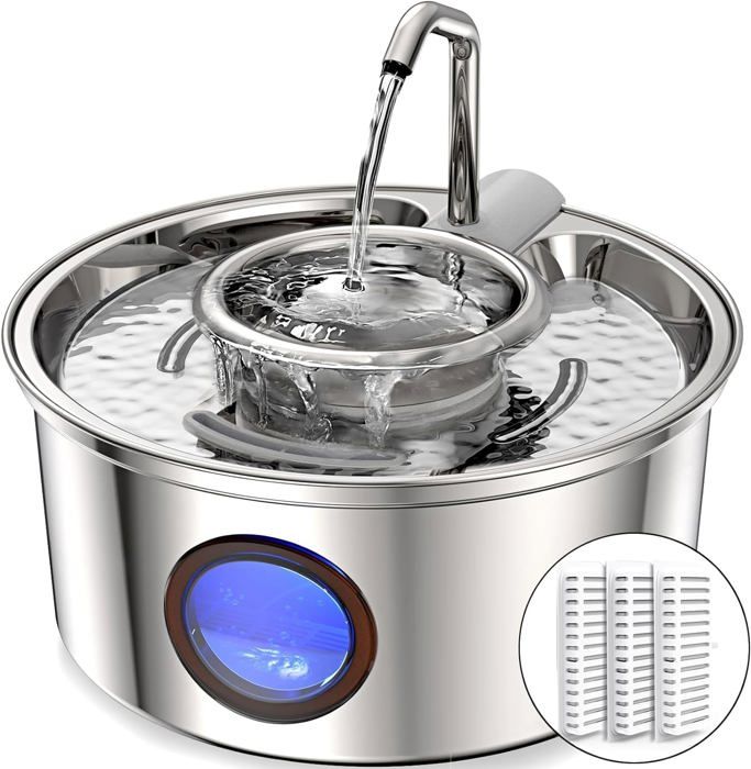 Comparer les prix de Fontaine À Eau Pour Chat, 3,2 L Distributeur A Eau Chat Inox Avec Fenêtre Transparente, Fontaine Chat Ultra Silencieuse 2-En-1 A