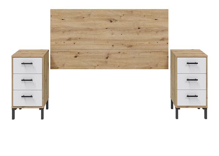 Ensemble de tête de lit + 2 tables de chevet coloris blanc artic chêne nordique Ensemble de tête de lit + 2 tables de chevet coloris blanc artic chêne nordique
