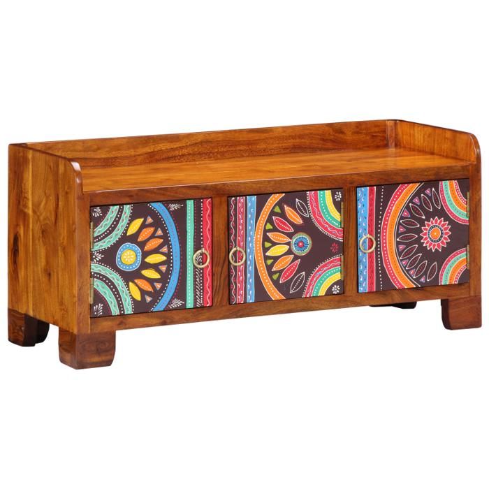 Banc à chaussures - 90x35x40 cm - Bois massif dacacia - 2 portes - Multicolore