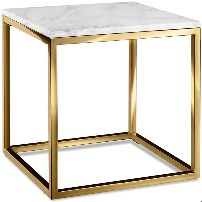 Table basse - TECTAKE - Table dappoint ALYSIA carrée à leffet marbre et acier 45 x 45 x 475 cm - Blanc/Doré