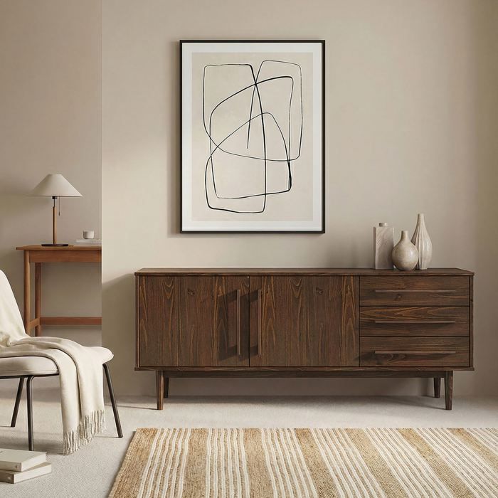 Buffet TECCA L 170 cm 2 Portes 3 Tiroirs en Bois Massif Coloris Noyer avec Étagères Réglables Deux compartiments Buffet TECCA L 170 cm 2 Portes 3 Tiroirs en Bois Massif Coloris Noyer avec Étagères Réglables Deux compartiments