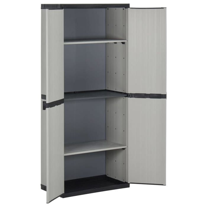 Gris Armoire de rangement de jardin JILLS Grande espace 3 étagères Gris/noir 68x40x168cm LV2368