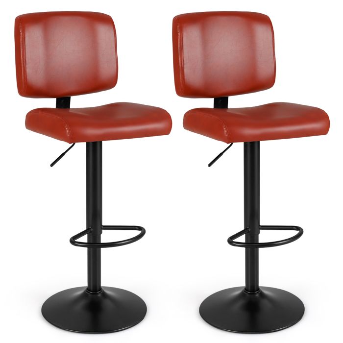 Tabourets de Bar Lot de 2 - RELAX4LIFE - Réglable en Hauteur 89/110CM - Dossier Pivotants - Assise Rembourrée - Charge 150KG -Rouge