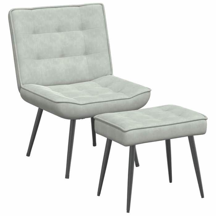 NEUF 2026 CHIC Fauteuil relaxant SWEETY CHAISE-SIMPLE avec tabouret Gris clair Velours 64x74x84 cm FF115