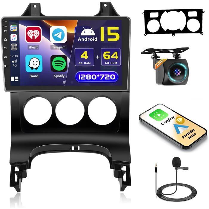 Autoradio Android 9 Pollici Per Peugeot 3008 (2009-2015) – CarPlay Wireless, GPS, WiFi, Retrocamera AHD E Volante SWC