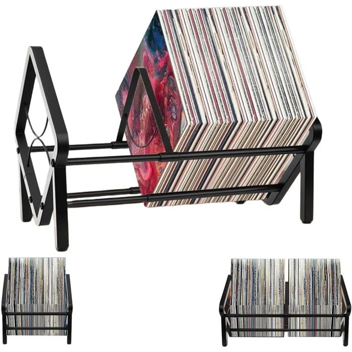 Étagère à disques vinyles - Extensible de 33 à 57 cm - Montage facile - Idéale pour ranger disques vinyles et livres - Noire