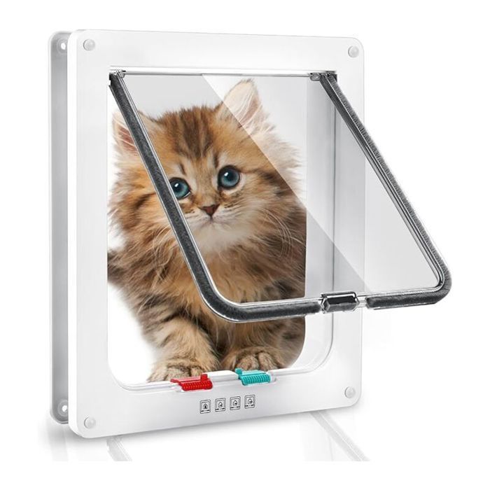 Chatière pour Chat 20 x 19 cm Chatière pour Chat Chatière magnétique avec verrou Rotatif à 4 Voies pour Chat (Blanc S)