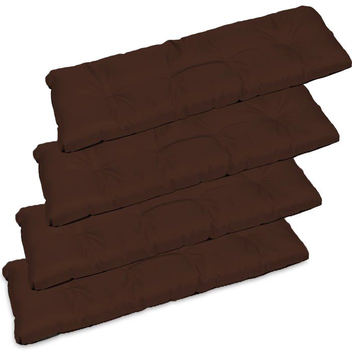 4 x Coussin pour Banc de Jardin - SuperKissen24. - Intérieur/Extérieur - Imperméable - 120x38 cm - Marron