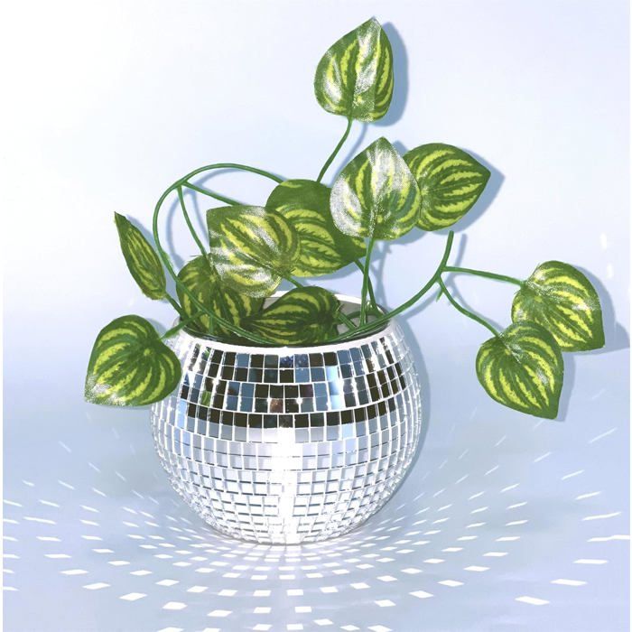 Vase Boule Disco à Facettes et Cache-Pot Décor Mosaïque Miroir Argenté - Bougeoir Pour Cactus Succulentes 4x5x5 po