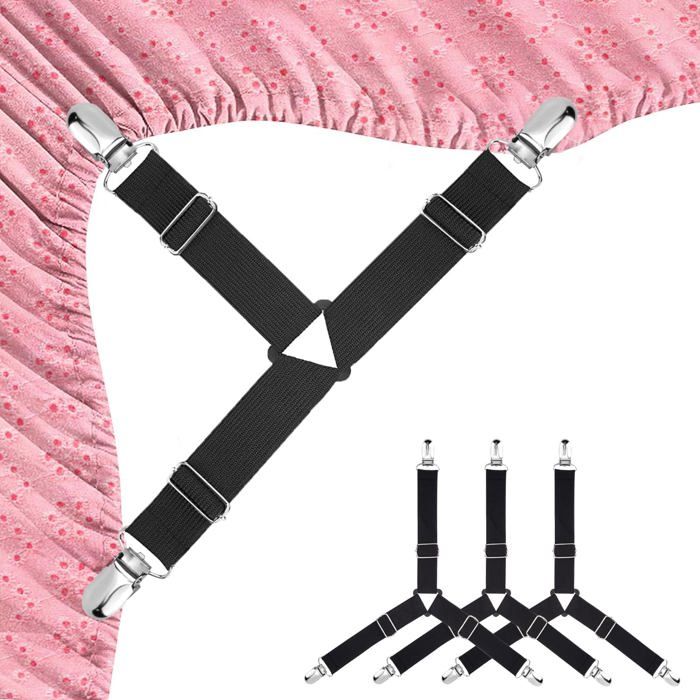 Attaches Drap-Housse Réglables 4 Pièces Pinces Triangulaires Antidérapantes pour Draps et Housse de Matelas