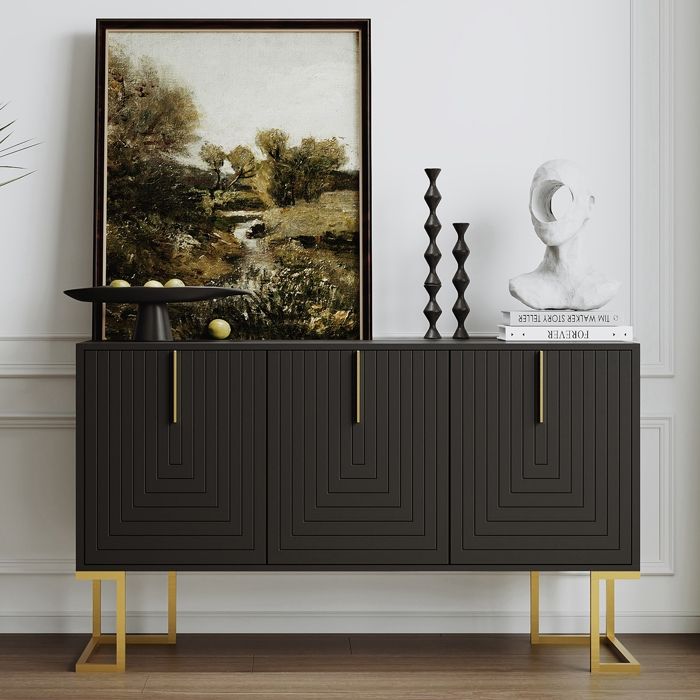 Buffet Moderne à 3 Portes avec étagères Réglables Meubles de Rangement pour Salon Poignées en Métal Buffet Cuisine 152x40x75cm Noir