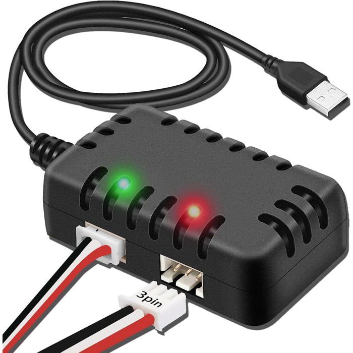 Chargeur LiPo 7 4V 2S 1A avec Équilibreur USB 2-en-1 XH-3P – Charge Rapide pour Voitures RC Drones Bateaux Avions