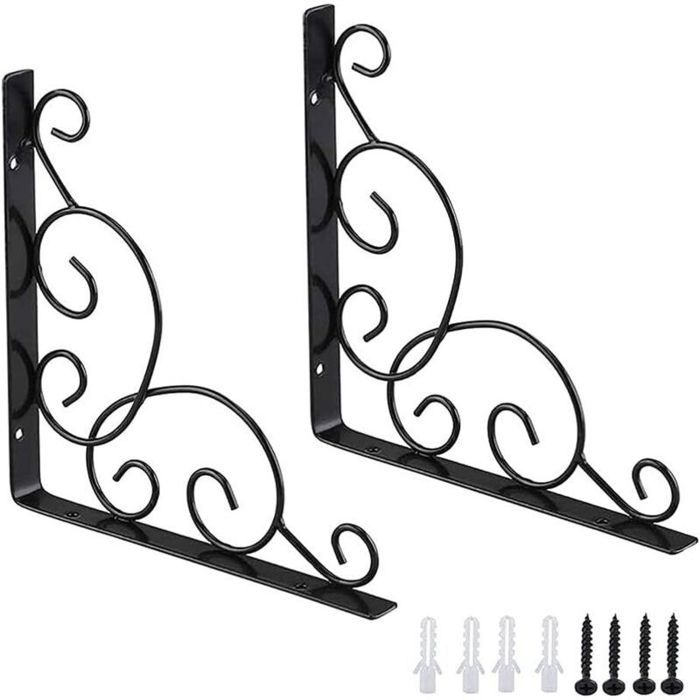 Équerre de fixation en fer forgé-Lot de 2 équerres triangulaires-Résistantes à la corrosion-Pour étagères murales et de jardin